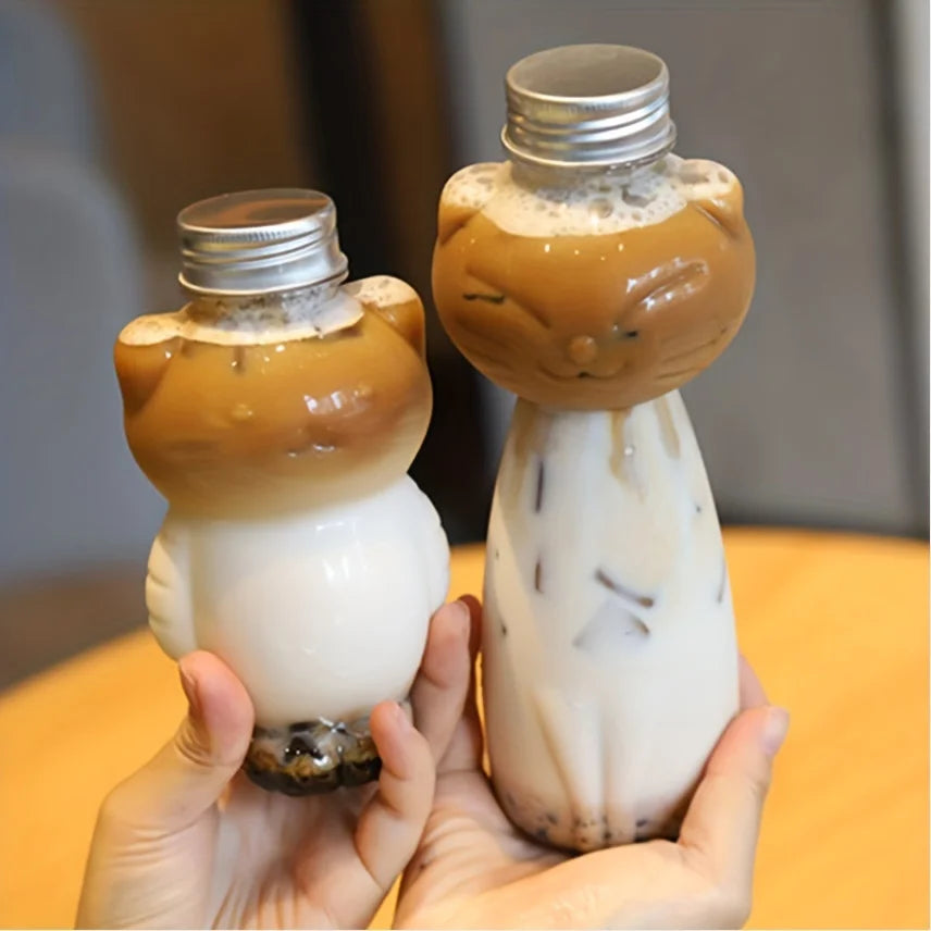 Kawaii Cat Water Bottles For Milk Tea Coffee Juice Portable Drinking Cup Home Transparent Juicing Beverage Clear Drink Bottle