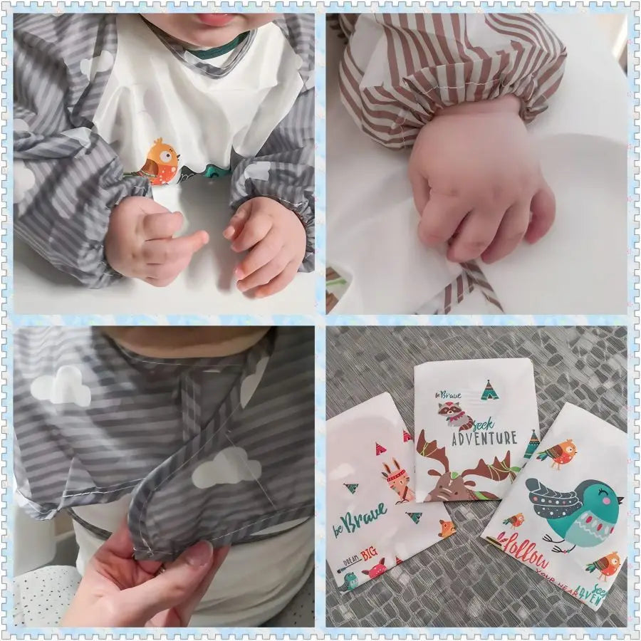 1Pcs Waterproof Eating Smock Infant Toddler Baby Cartoon Long Sleeve Art Apron Animal Smock Soft Baby Bib Burp Clothes