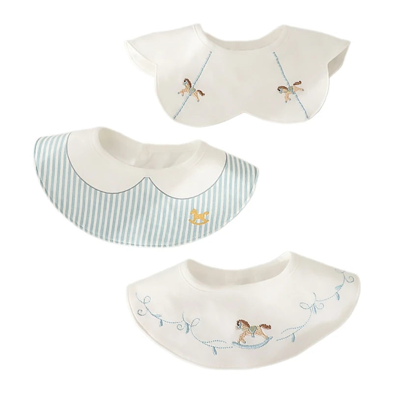 3Pcs Set Japanese Style Infant Toddlers Baby Bibs Cotton Cartoon Embroidery Newborn Burp Cloths Boys Girls Saliva Towel
