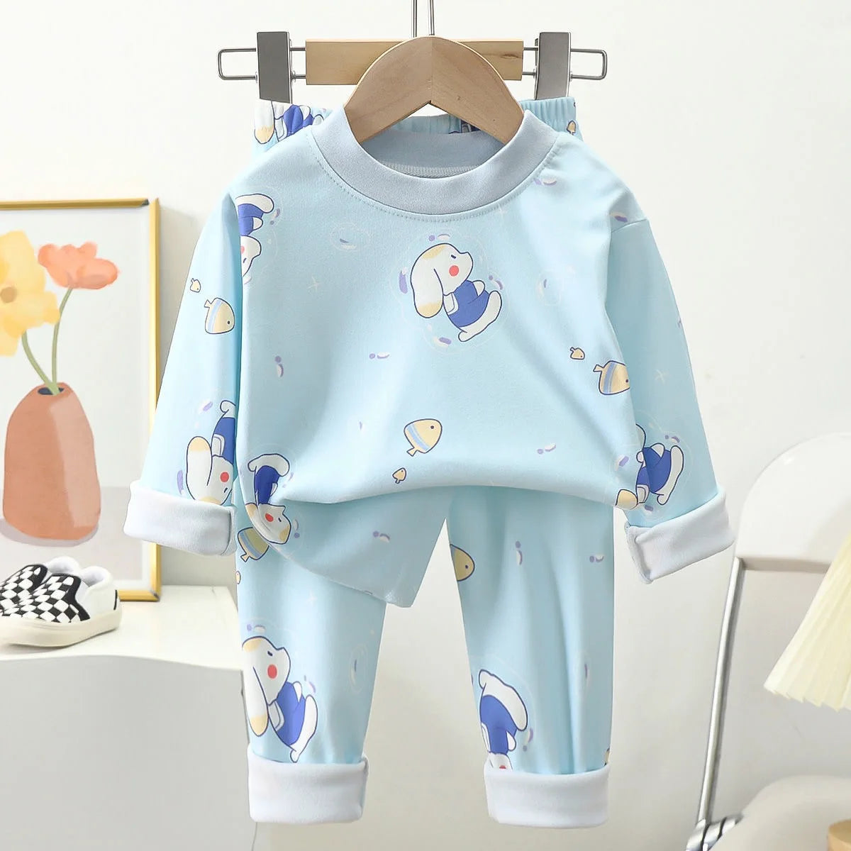 1pcs Children's Underwear Set Kids Soft Cotton Pajamas Boys Girls Baby Spring Autumn Cute Cartoon Long Sleeve Home Sleepwear
