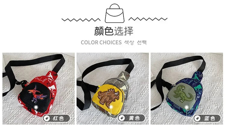Kids Waist Bags Cartoon Dinosaur Print Outdoor Travel High Capacity Crossbody Zipper Bag Girl Boy Gift Children Chest Pouch Pack