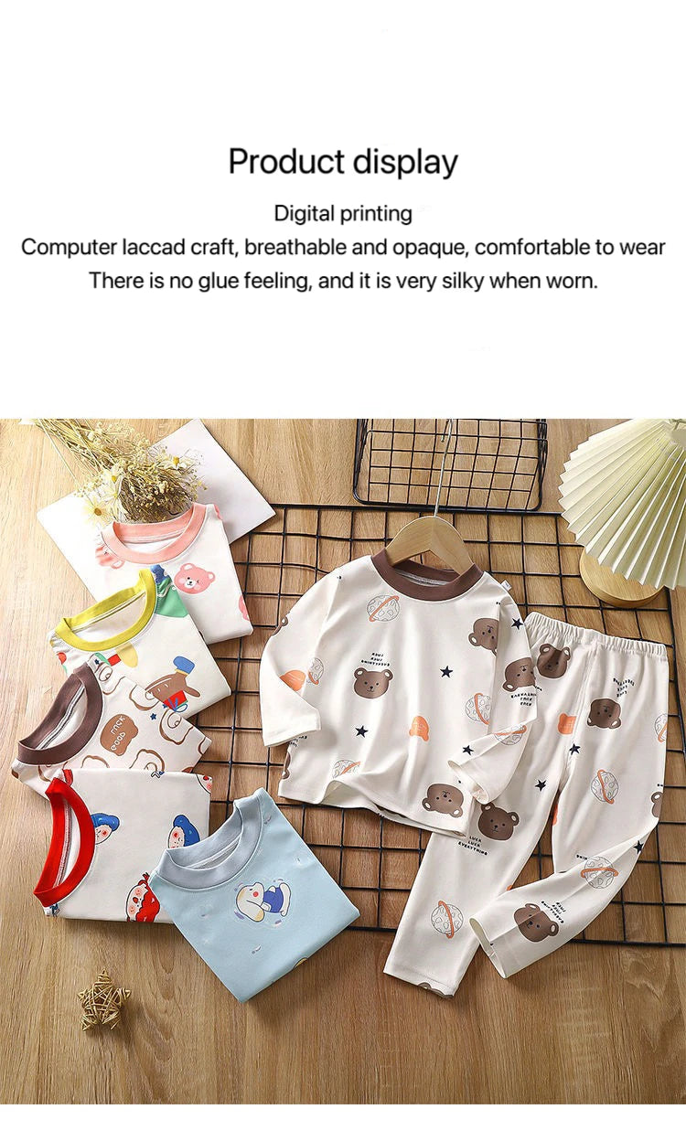 1pcs Children's Underwear Set Kids Soft Cotton Pajamas Boys Girls Baby Spring Autumn Cute Cartoon Long Sleeve Home Sleepwear