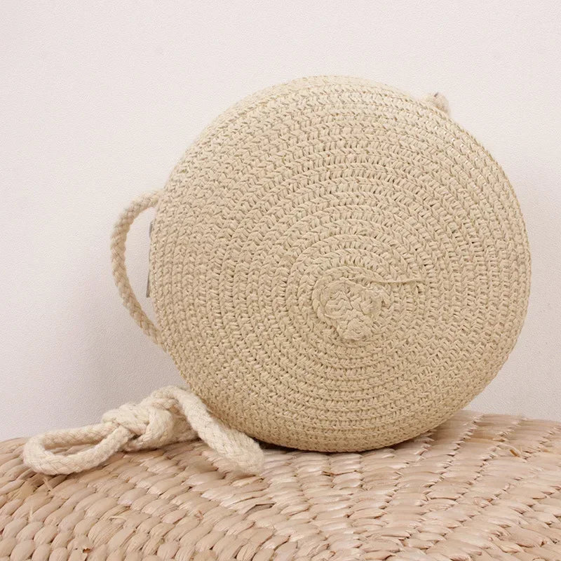Baby Girl Fashion Casual Solid Straw Shoulder Bags Backpack Accessories Kids Coin Purse Kids Children Cute Round Messenger Bag