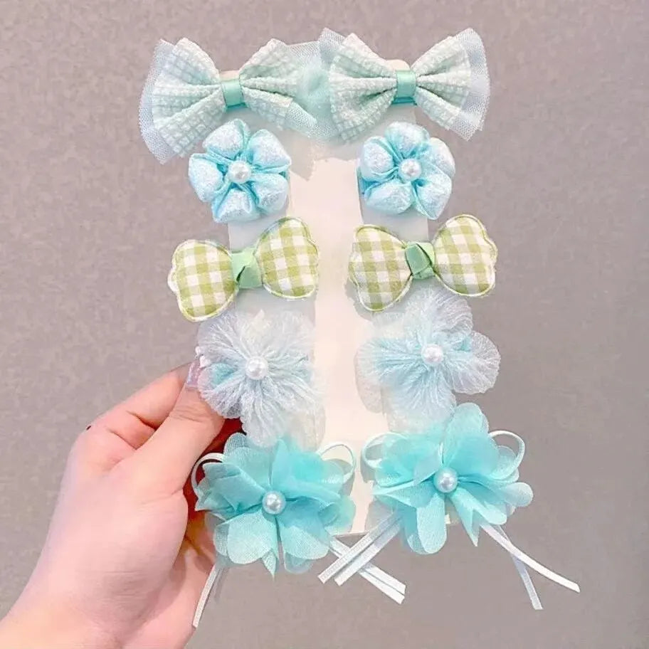 10 Pcs/1 Sets Kids Cute Bow Hair Accessories For Girls Flowers Modeling Hair Clips Hairpin