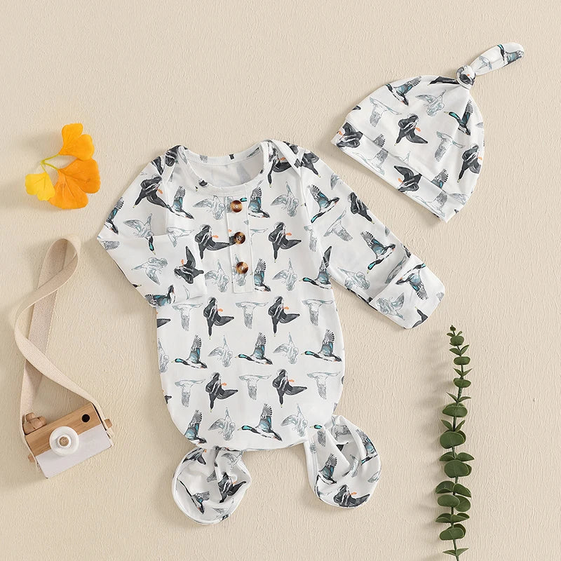 Organic Cotton Long Sleeve Baby Sleep Sack with Cute Animal Print Newborn Gown Baby Wearable Blanket for Girls and Boys