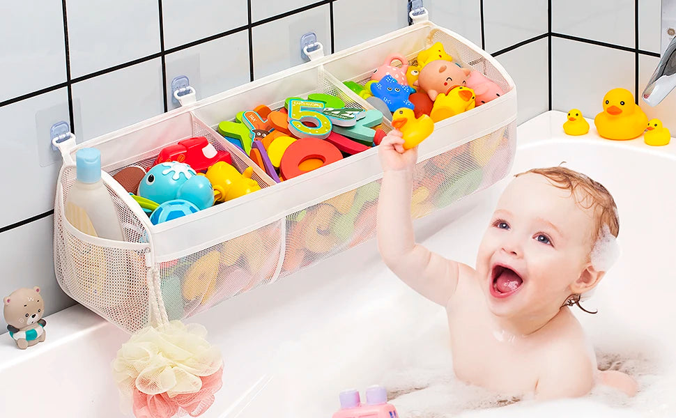 3 Compartment Horizontal Large Openings Bath Toy Organizer for Tub, Capacity Upgrade Bath Storage and Holder,Easy Sorting