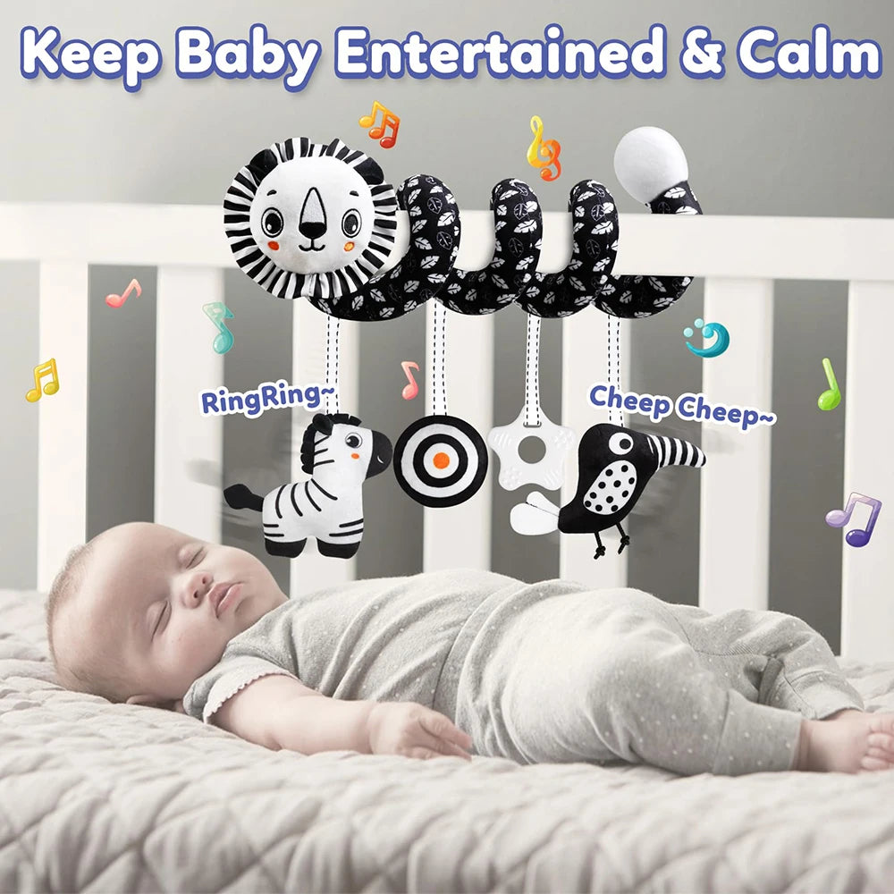 Car Seat Toys for Babies Rattle Mirror Crinkle Squeaky Carseat Stroller Toys 0-6 Months Developmental Newborn Baby Girl Gifts
