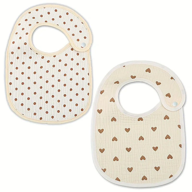 2pcs Newborn Baby Cotton Gauze Bibs Waterproof Infant Boys Girls Burp Cloths Printing Scarf Toddler Saliva Towel Feeding Stuff