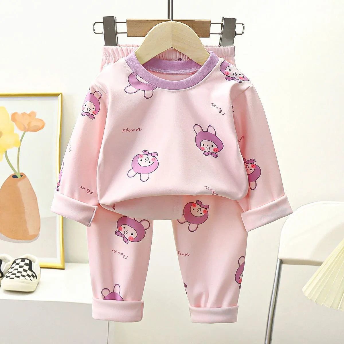 1pcs Children's Underwear Set Kids Soft Cotton Pajamas Boys Girls Baby Spring Autumn Cute Cartoon Long Sleeve Home Sleepwear