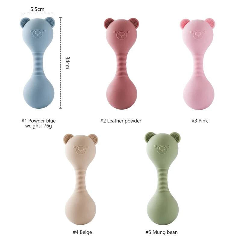 Baby Silicone Sand Hammer Toys 0 12 Months Baby Teether Toys Cartoon Bear Make Hoise Maracas Silicone Accessories for Babies
