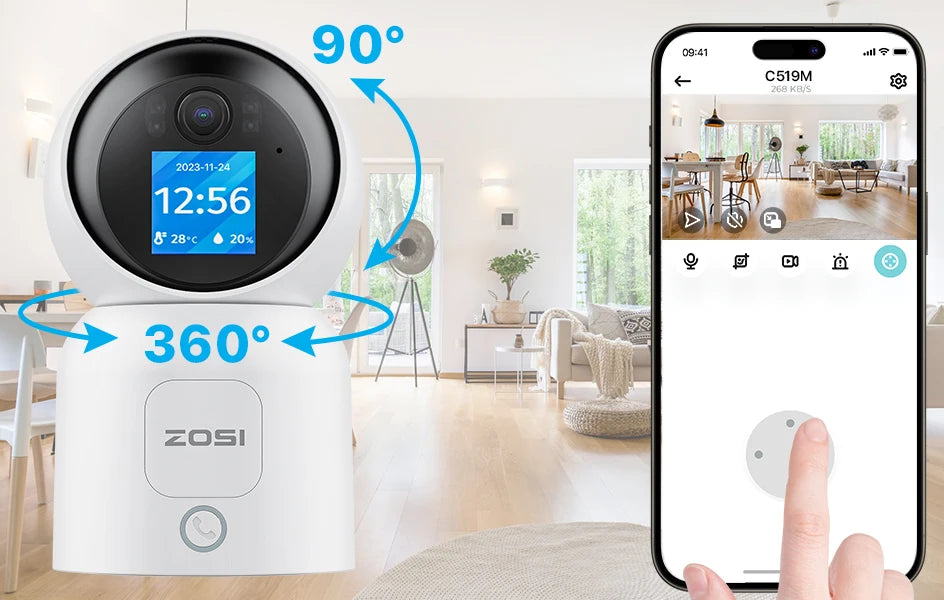 ZOSI C519M 4MP HD Indoor Baby Monitor 1.44 Inch Screen 2.4G/5G WiFi Video Call Auto Tracking Wireless IP Smart Surveillance Cam
