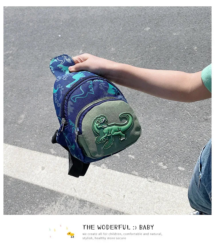 Kids Waist Bags Cartoon Dinosaur Print Outdoor Travel High Capacity Crossbody Zipper Bag Girl Boy Gift Children Chest Pouch Pack