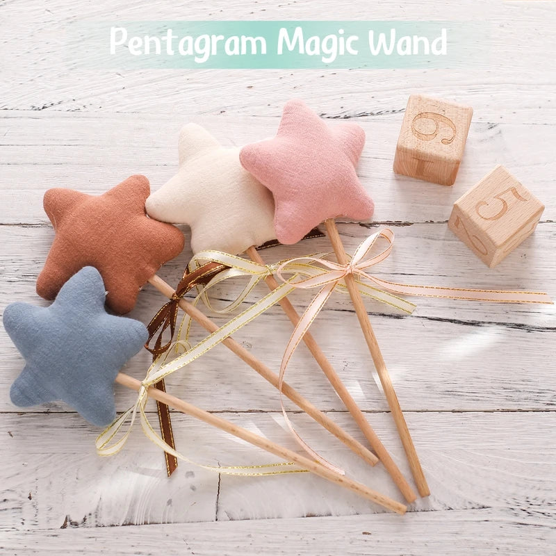 1PC Baby Rattle Toy Beech Wooden Star Wooden Magic Wand Wood Teething Rodent Nursing Accessories Montessori Toys Play Gym Toy