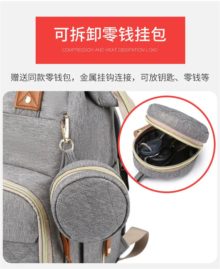 Mummy Backpack With Foldable Crib Soft Mattress Multifunctional Mommy Bags Baby Bottle Insulation Storage Bags Diaper Organizer
