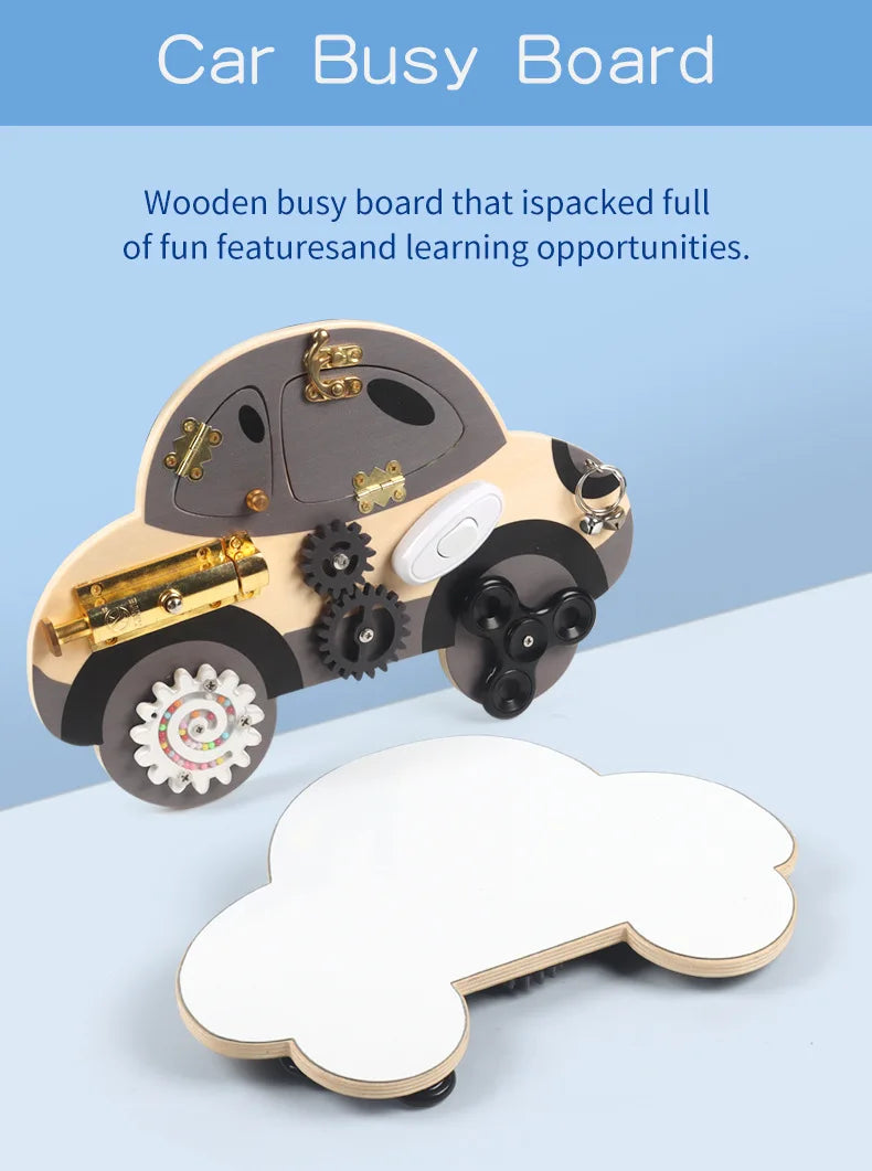 Montessori Toy Steering Wheel Wooden Busy Board Wooden Sensory Toys for Toddlers Preschool Travel Learning Activities