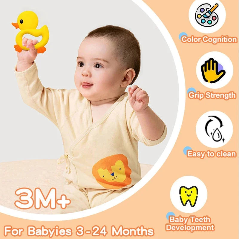 Food Grade Soft Silicone Infant Cartoon Duck Teether Sensory Teething Toys for Newborn Molar Nursing Baby Accessories BPA Free