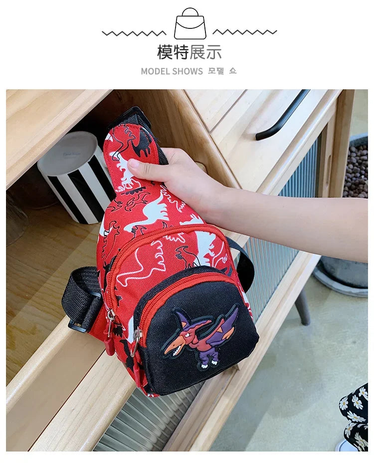 Kids Waist Bags Cartoon Dinosaur Print Outdoor Travel High Capacity Crossbody Zipper Bag Girl Boy Gift Children Chest Pouch Pack