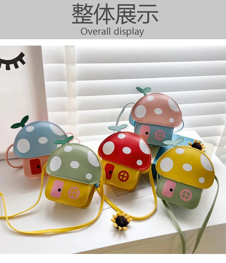 New Kids Messenger Bag Cute Cartoon Mushroom House Styling Coin Purse for Baby Girls Fashion Princess Shoulder Bag Girls Gifts