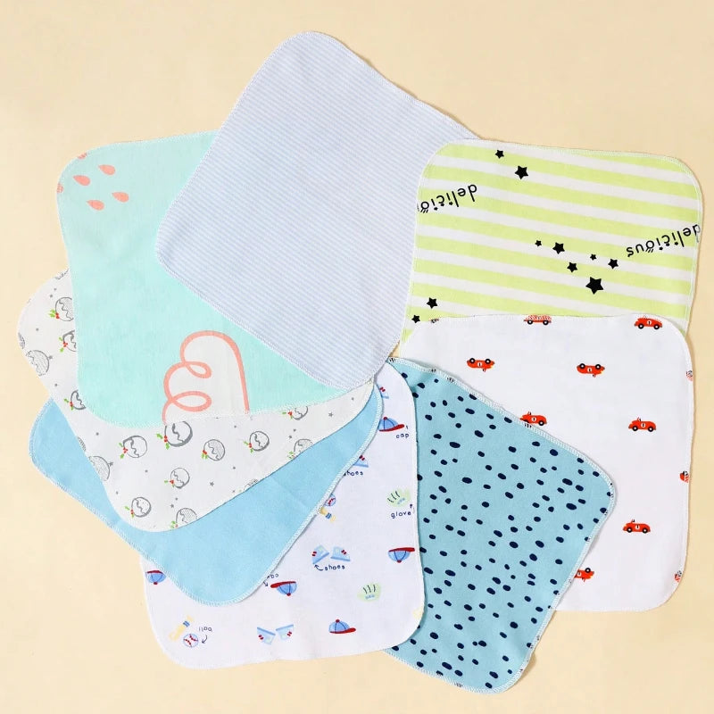 8 Piece Baby Saliva Wipes 100% Cotton Soft and Comfortable Shower Towels Newborn Bath Time Baby Wipes Cloths Handkerchief