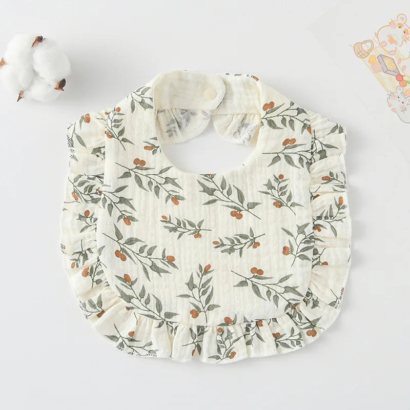 3pcs Children Bib Set Cotton Muslin Toddler Baby Comfort Saliva Dorp Shape Towel Solid With Button Kid Bibs