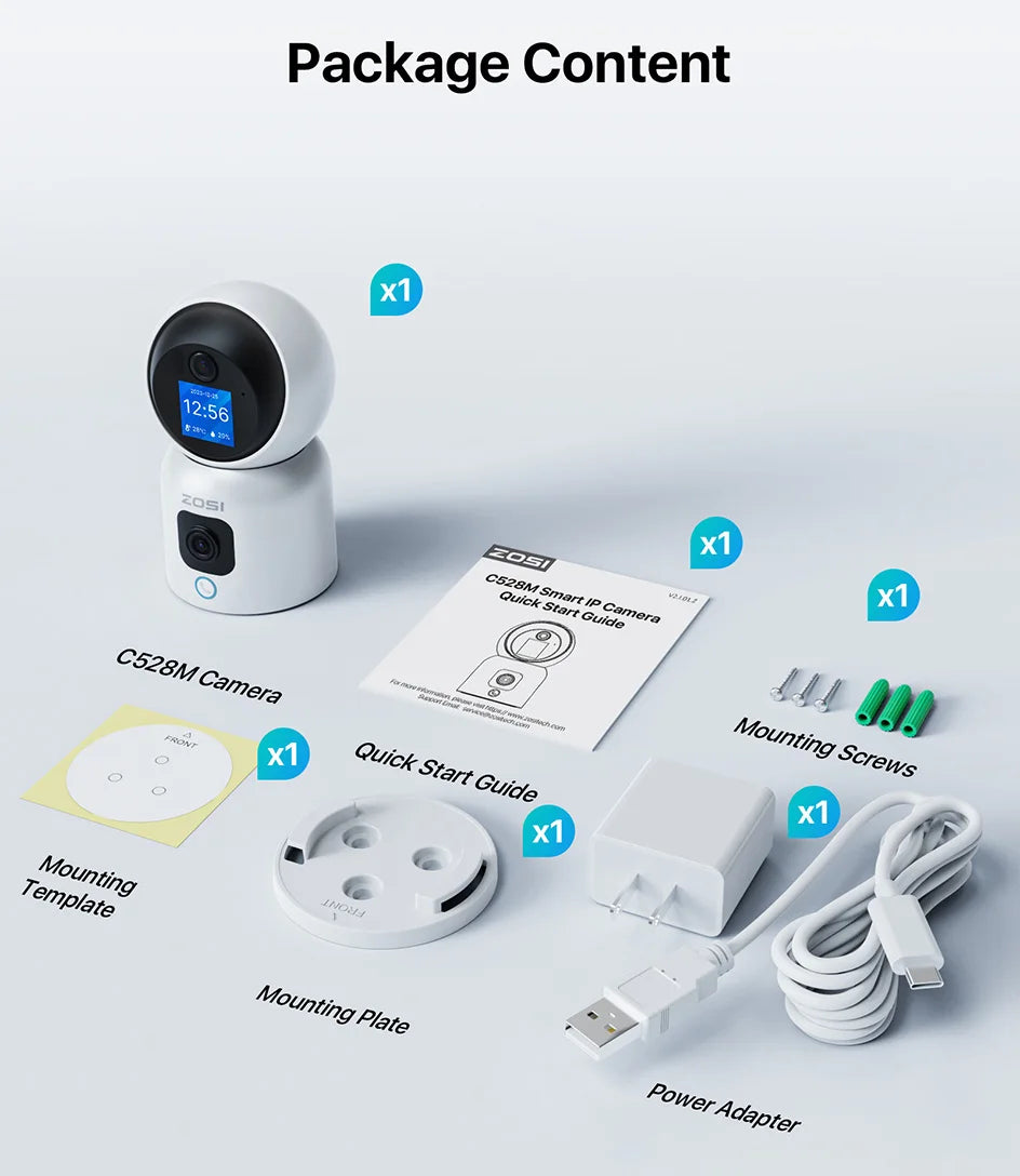 ZOSI 6MP 4MP Dual-Lens Indoor Security IP Camera Two-Way Video 2.4G/5G WiFi C528 360° Views Pan/Tilt Home Baby/Pet Dog Monitor