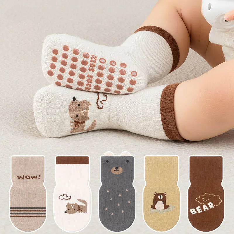 5 Pairs Kids Non-slip Socks Cotton Boys and Girls Cute Cartoon Patterned Comfy Breathable Baby Toddler Floor Socks