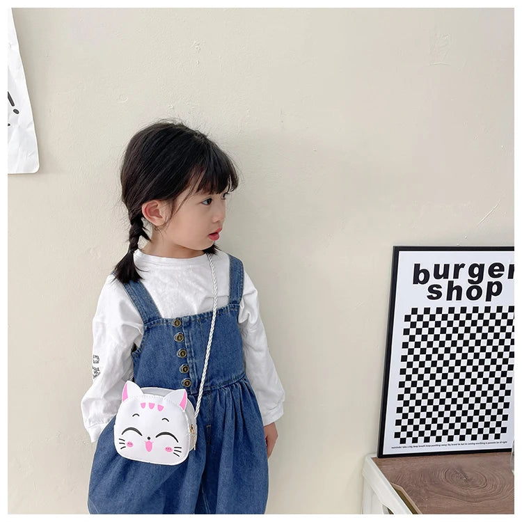 New Outdoor Kids Shoulder Bag PU Leather Cartoon Girls Princess Handbag Cute Cat Travel Baby Mini Coin Purse Messenger Bags