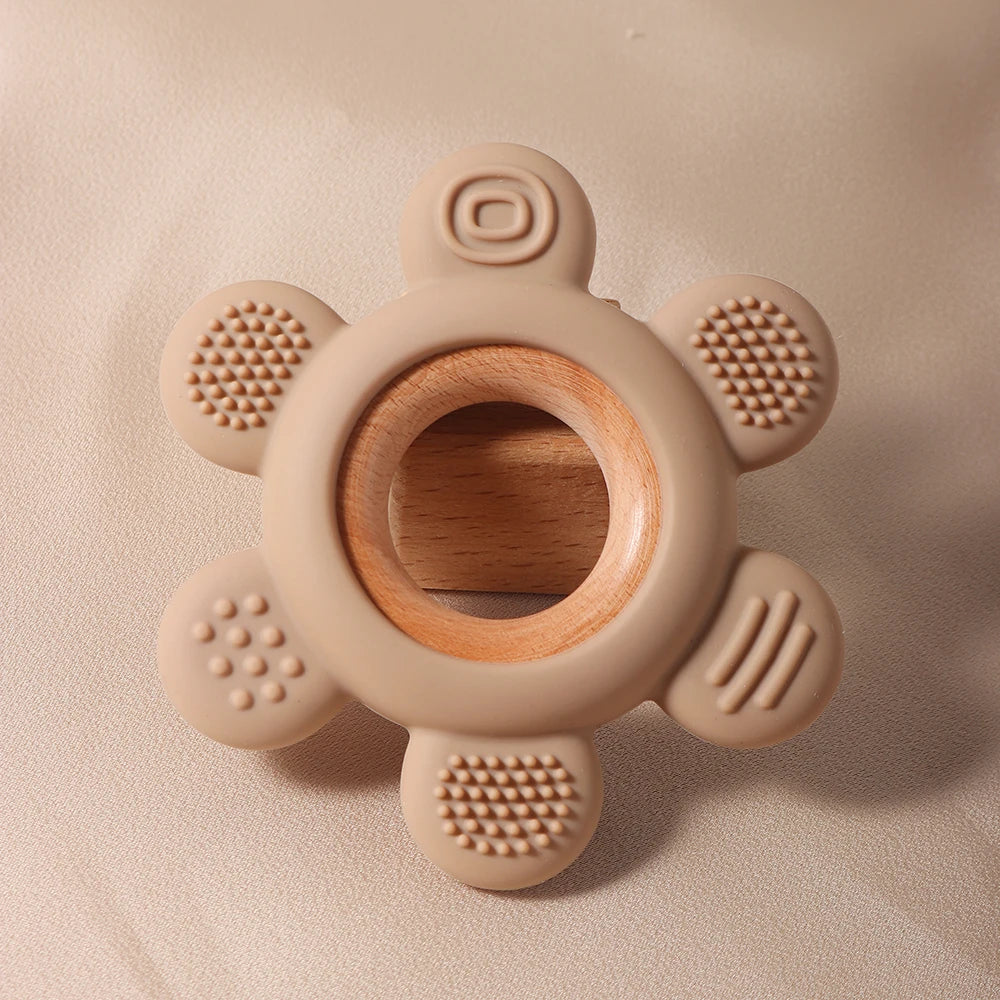 new Baby rudder shape silicone teether Food Grade Safe Teether with wooden ring Toy Teething gift