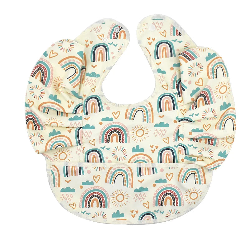 INS Nordic Style Baby Bibs Waterproof Short Sleeve with Pocket Feeding Waterproof Bib Easy Clean Cute Elephant Bibs Soft PU