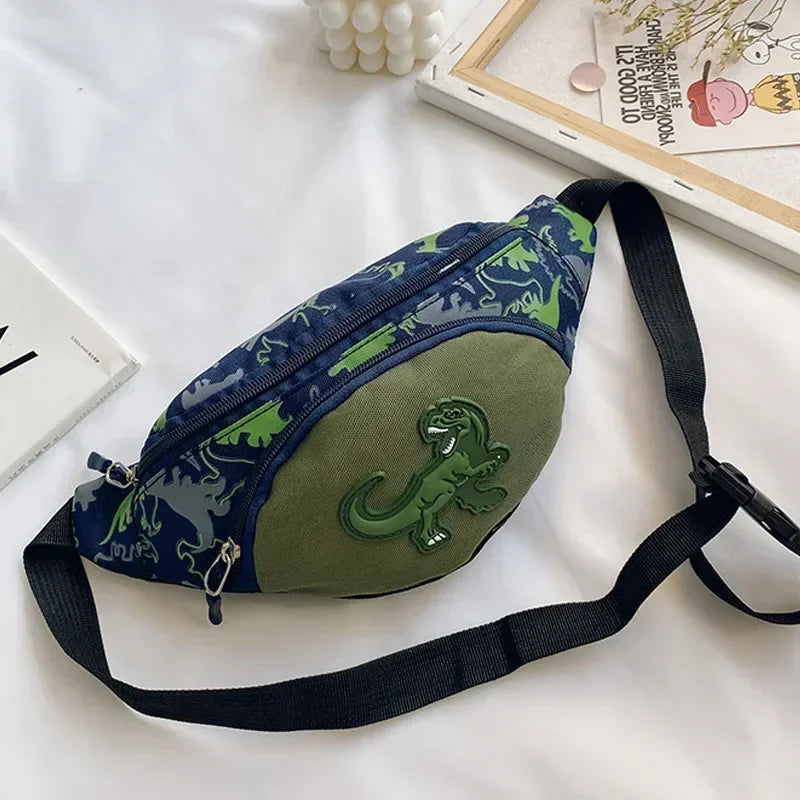 Kids Waist Bags Cartoon Dinosaur Print Outdoor Travel High Capacity Crossbody Zipper Bag Girl Boy Gift Children Chest Pouch Pack