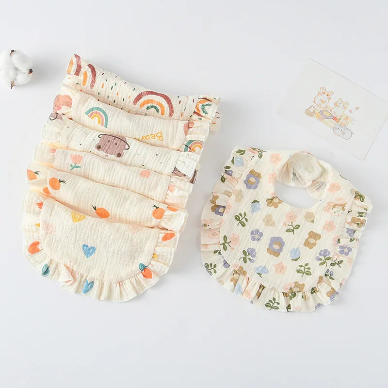 3pcs Children Bib Set Cotton Muslin Toddler Baby Comfort Saliva Dorp Shape Towel Solid With Button Kid Bibs