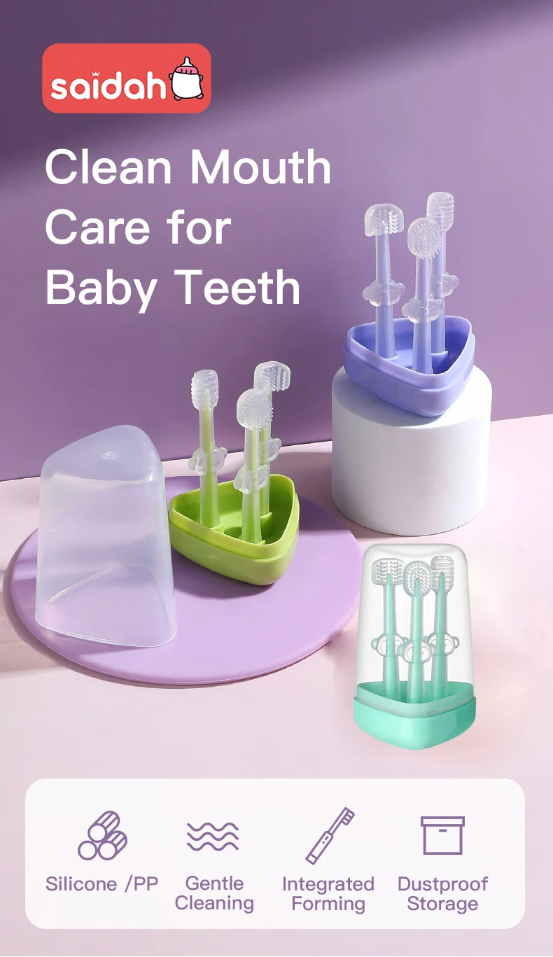 Infant Baby Silicone Deciduous Teeth Toothbrush Oral Tongue Cleaner With PP Storage Box