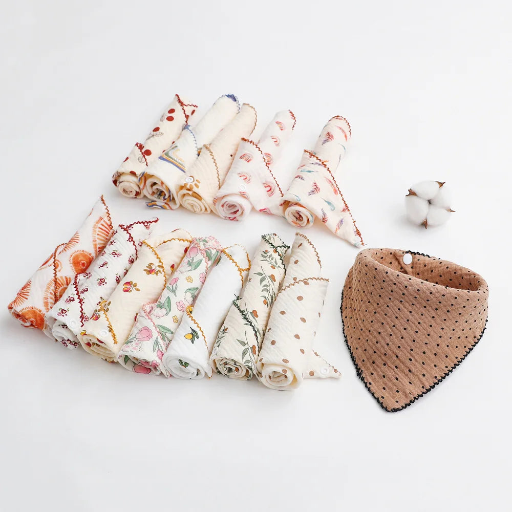 Baby Cotton Bibs Triangle Soft Lace Burp Cloth Saliva Towel Apron Bandana Scarf for Boys Girls Feeding Drool Bib Korean Style
