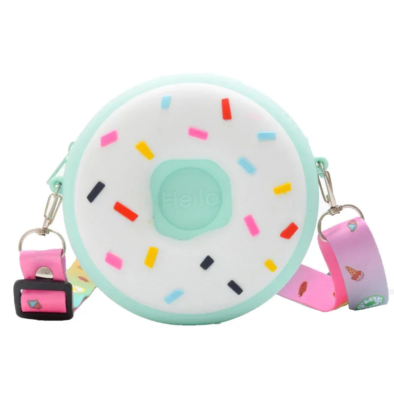 Round Donut Crossbody Bag Child Child Girl Children Shoulder Bag Adjustable Strap Vacation Travel Rainbow Printed Pocket Package