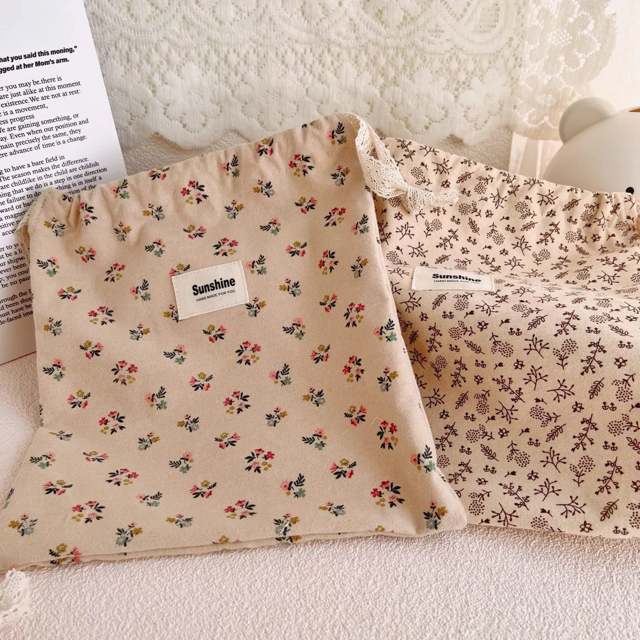 Printed Flower Mommy Bag Baby Diaper Bag Cotton Nappy String Pocket Stroller Carry Pack Travel Outdoor Diaper Storage Bag