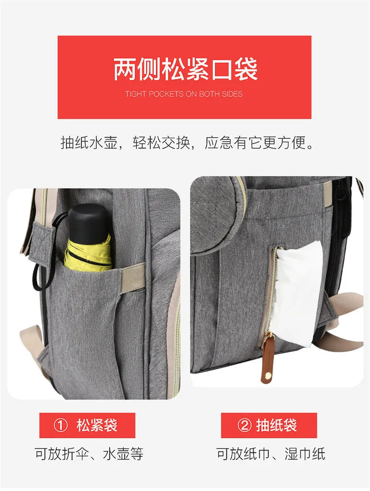 Mummy Backpack With Foldable Crib Soft Mattress Multifunctional Mommy Bags Baby Bottle Insulation Storage Bags Diaper Organizer