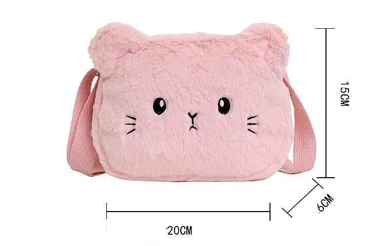 1 Piece Cute Kids Bag for Girls Kawaii Cartoon Animal Cat Messenger Bag for Children Portable High Capacity Outdoor Plush Bag