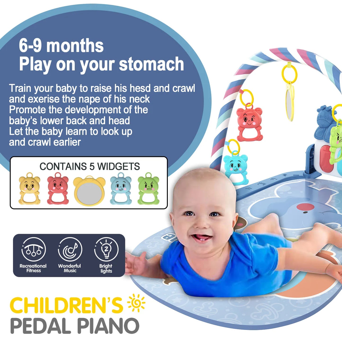 Children's pedal piano education early education music fitness baby music fitness equipment toy light crawling mat