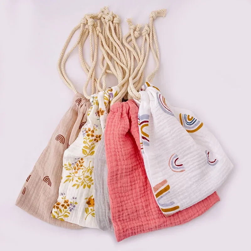 Printed Flower Mommy Bag Baby Diaper Bag Cotton Nappy String Pocket Stroller Carry Pack Travel Outdoor Diaper Storage Bag