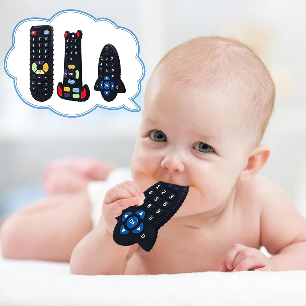 Baby Toys 0 12 Months Silicone Teething Toy Remote Control Shape Bear Teether Chew Toys Relief Teeth Gum Sensory Toys for Babies