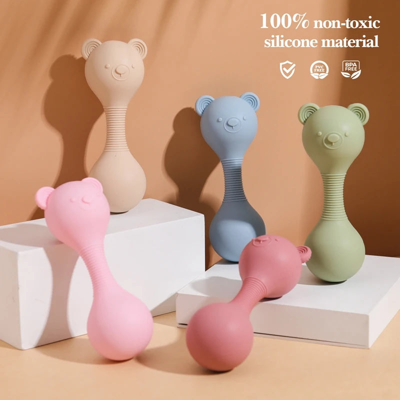 Baby Silicone Sand Hammer Toys 0 12 Months Baby Teether Toys Cartoon Bear Make Hoise Maracas Silicone Accessories for Babies