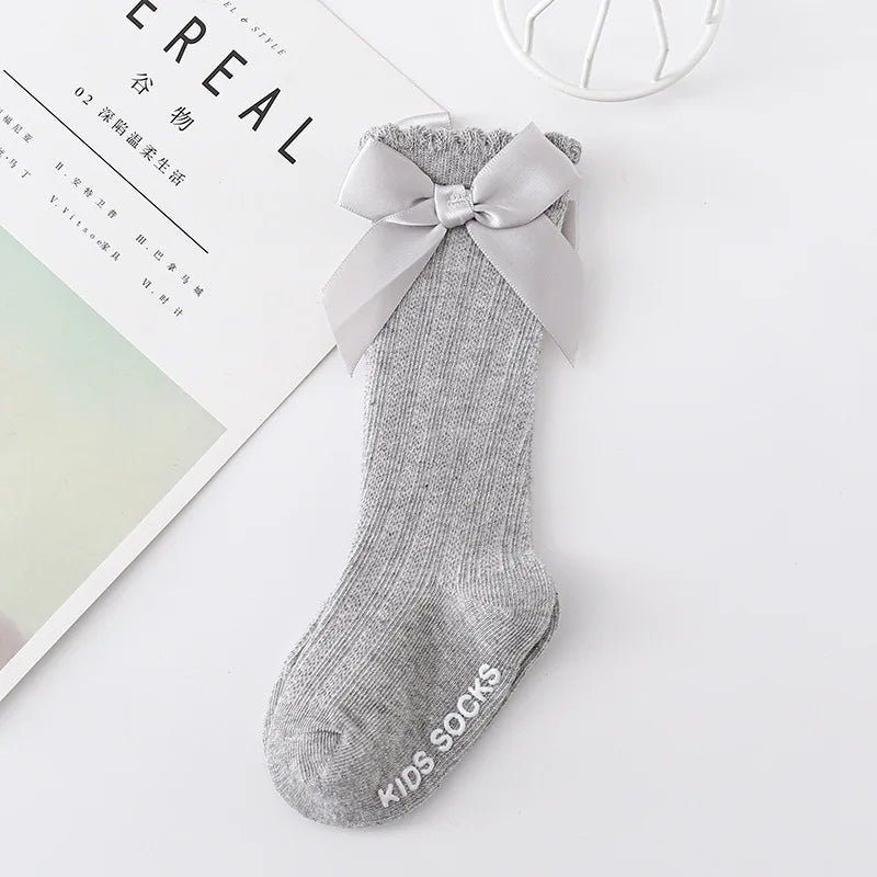 Red Bow Tie Knee High Tube Socks Girls' Christmas Stockings Infants Toddlers Soft Cotton Children Non Slip Floor Socks Baby Gift
