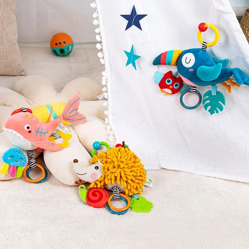 Soft Infant Crib Bed Stroller Mobile Hanging Rattle Baby Educational Toys Brain Developmental Hand Grip Cute Stuffed Animal Toys