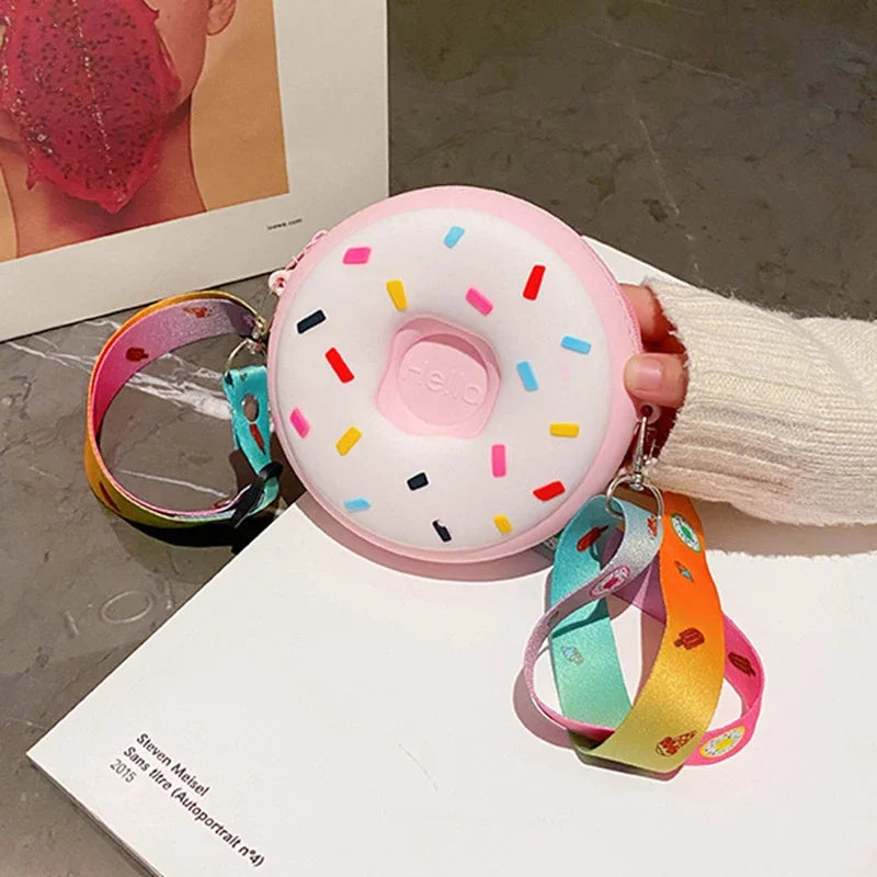 Round Donut Crossbody Bag Child Child Girl Children Shoulder Bag Adjustable Strap Vacation Travel Rainbow Printed Pocket Package