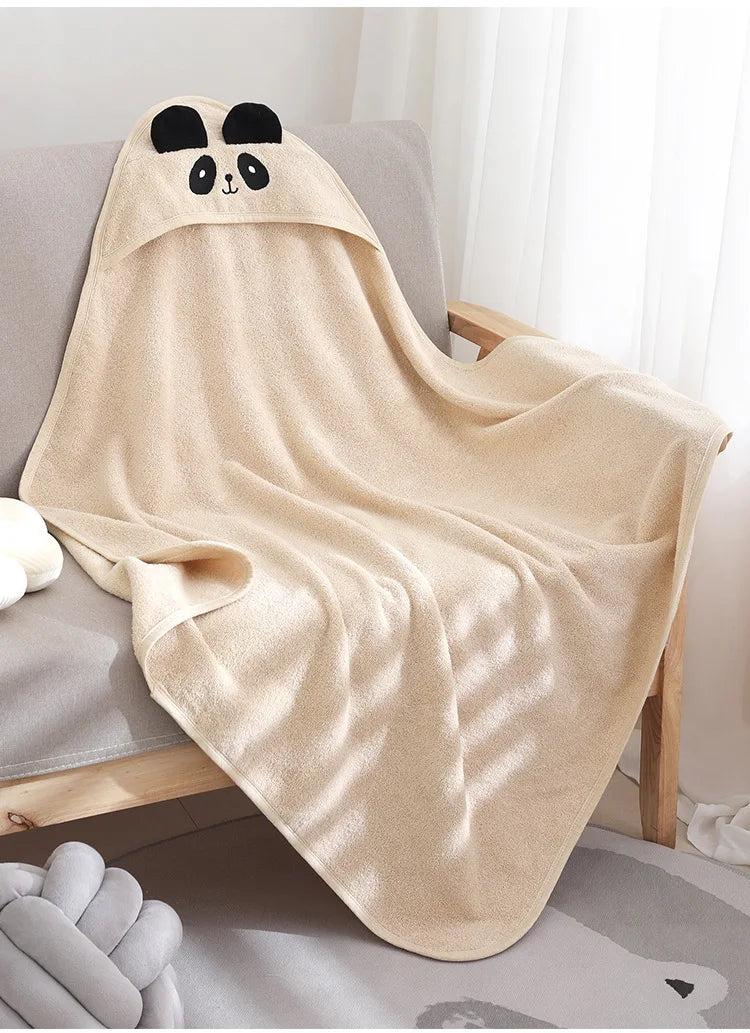 Kids Bathrobe Cotton Thickened Absorbent Breathable Bath Hooded Cloak Baby Skin Quick Drying Cartoon Animal Shower Towel