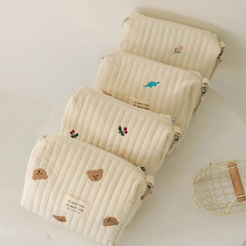 Ins Cotton Diaper Bag for Stroller Hanging Bag Baby Items Nappy Caddy Organizer Mommy Bag Zipper Cute Women Makeup Bags Kids