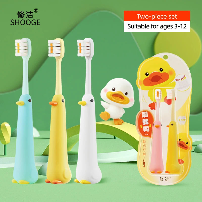 2/4/6/8pcs Cute Duck Children Toothbrushes 0.12mm High-Density Soft-Bristled Tooth Brush Non-Slip Tothbrush For Kids Aged 3-12