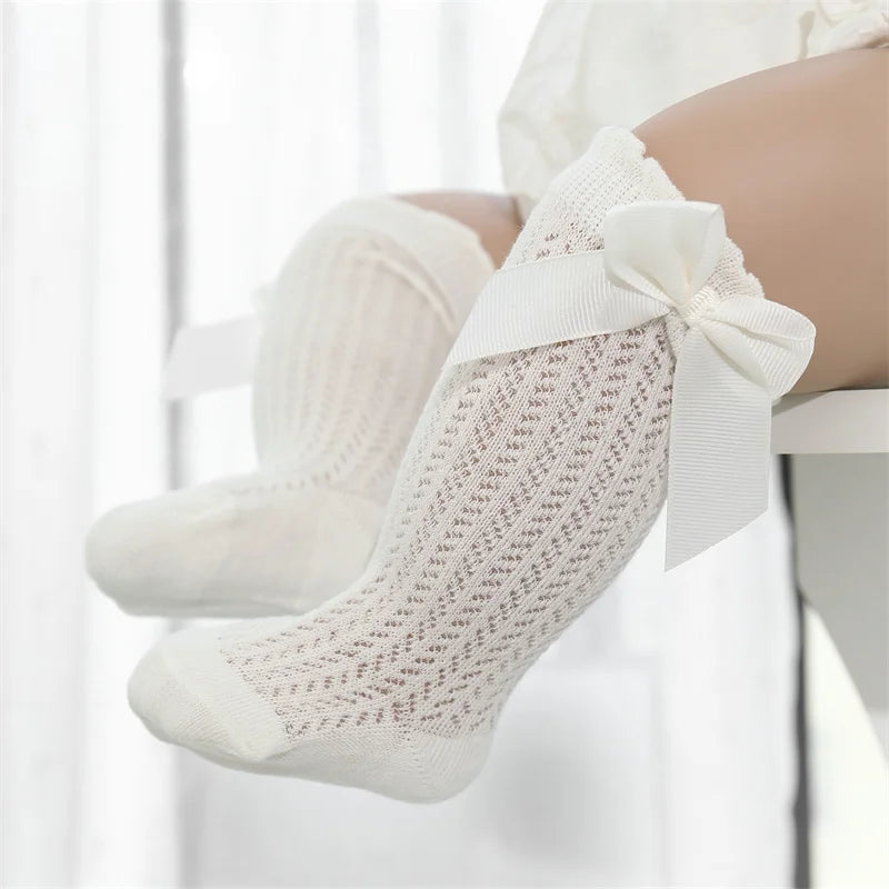 1/3Pairs Baby Girl Socks Toddler Big Bow Cotton Summer Mesh Infant Knee Socks Newborn Long Princess Socks For Girls 0-24Month