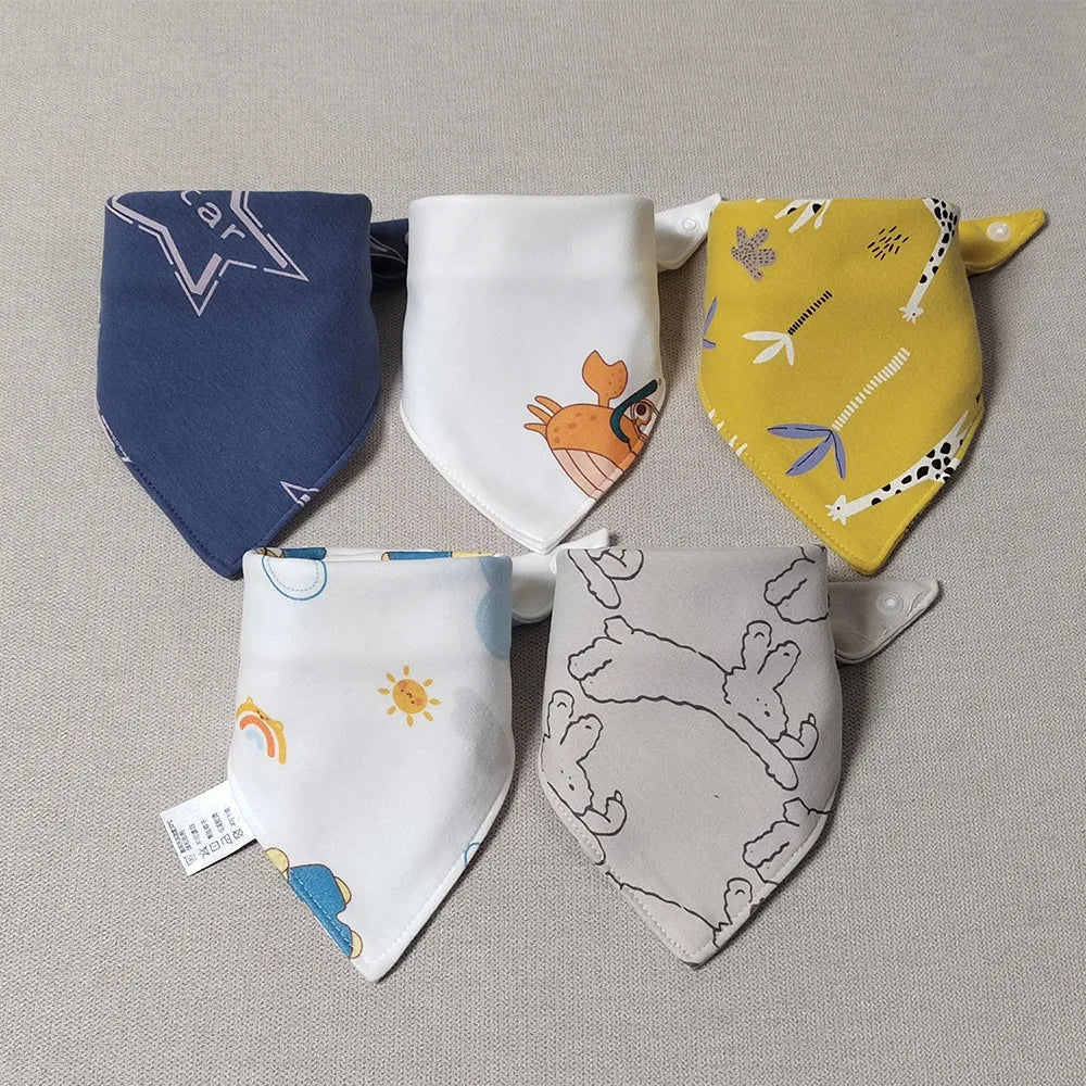5pcs/lot Baby Bibs Triangle Double Cotton Bibs Cartoon Print Saliva Towel Baby Boys Girls Feeding Apron Cotton Bandana Bibs