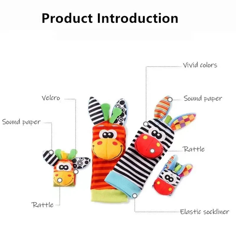 0-12 Months Baby Rattles Toys Animal Socks Wrist Strap +Rattle Baby Foot Socks Bug Wrist Strap Toddler Socks Pacifier Toys